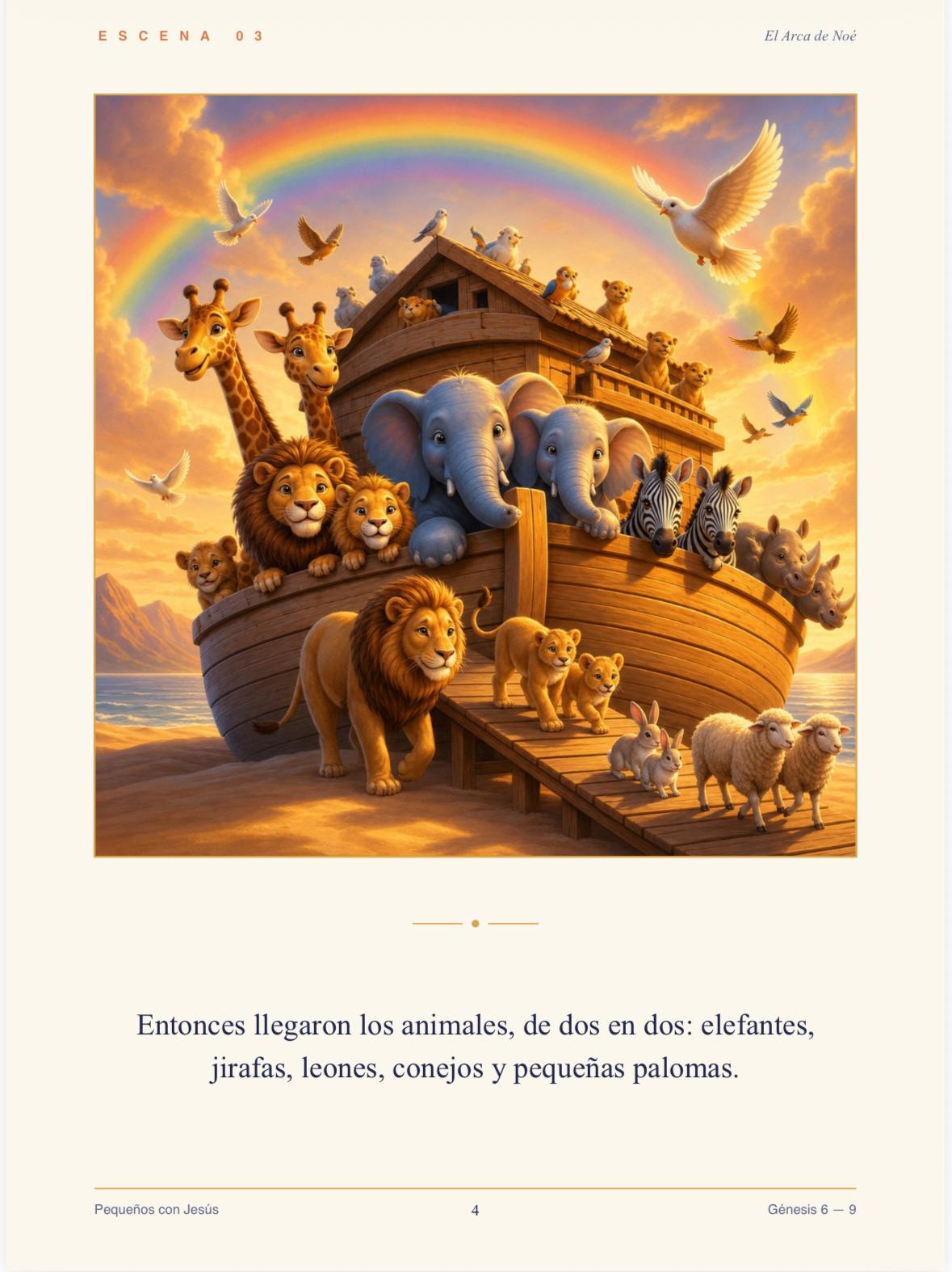 Página real del libro: los animales entrando al arca de Noé