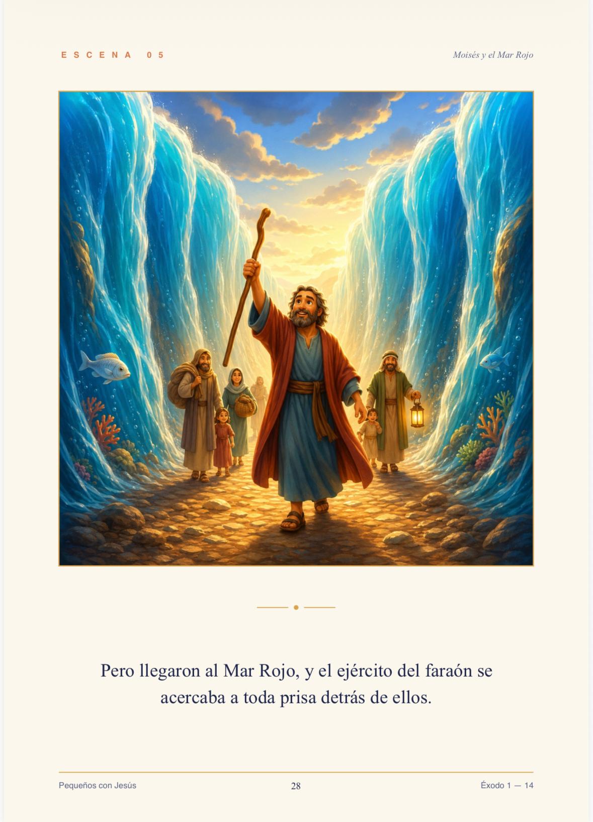 Página real del libro: Moisés y el pueblo cruzando el Mar Rojo
