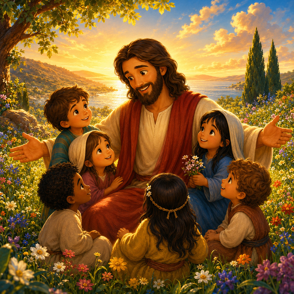 Portada de la historia Jesús Ama a los Niños — libro bíblico infantil ilustrado
