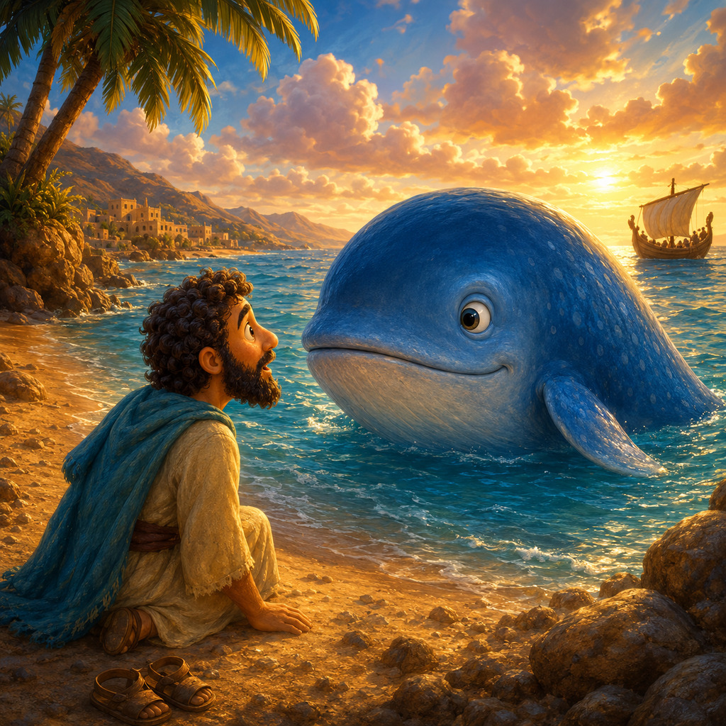 Portada de la historia Jonás y el Gran Pez — libro bíblico infantil ilustrado